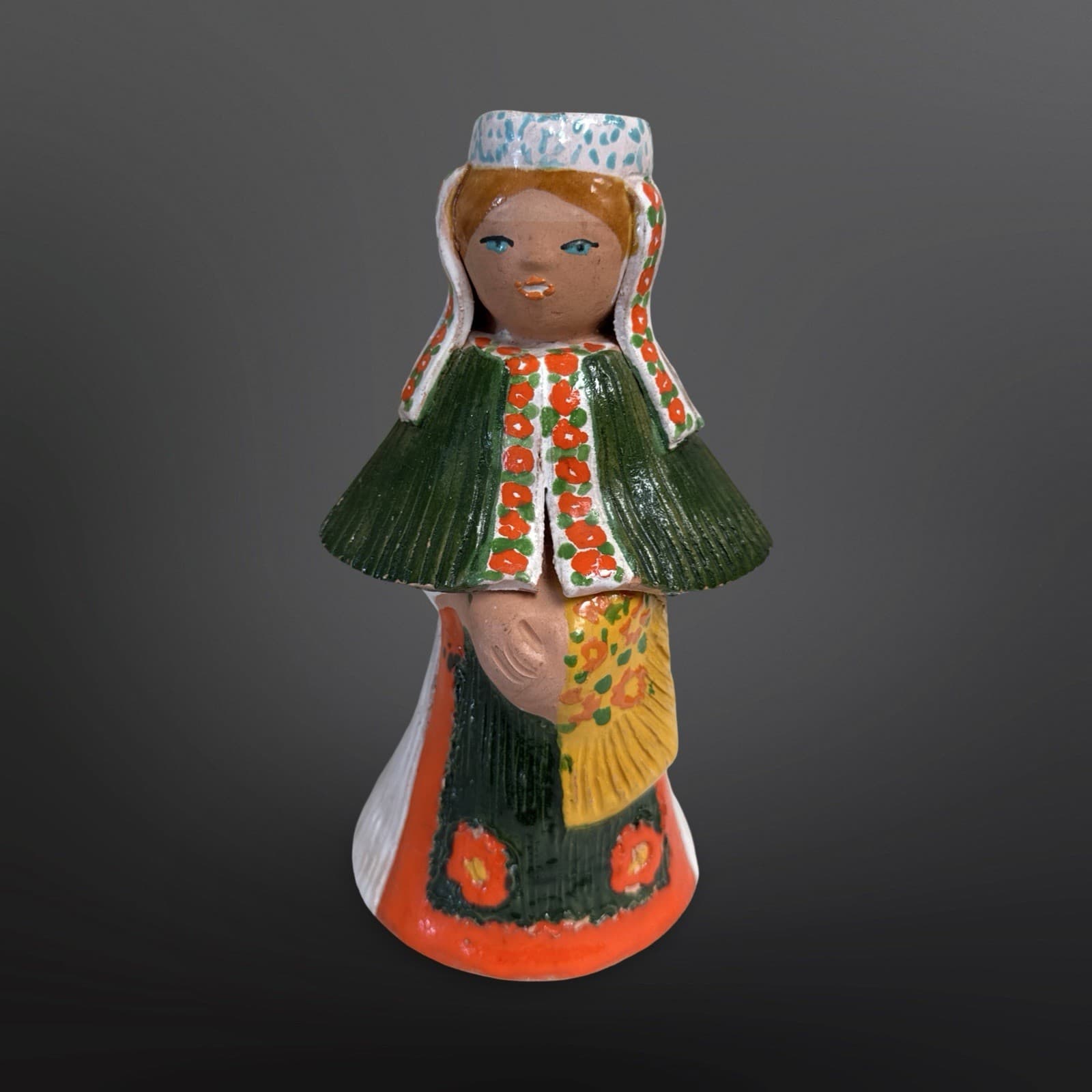 Eastern European Hand Painted Ceramic Pottery Lady Vase