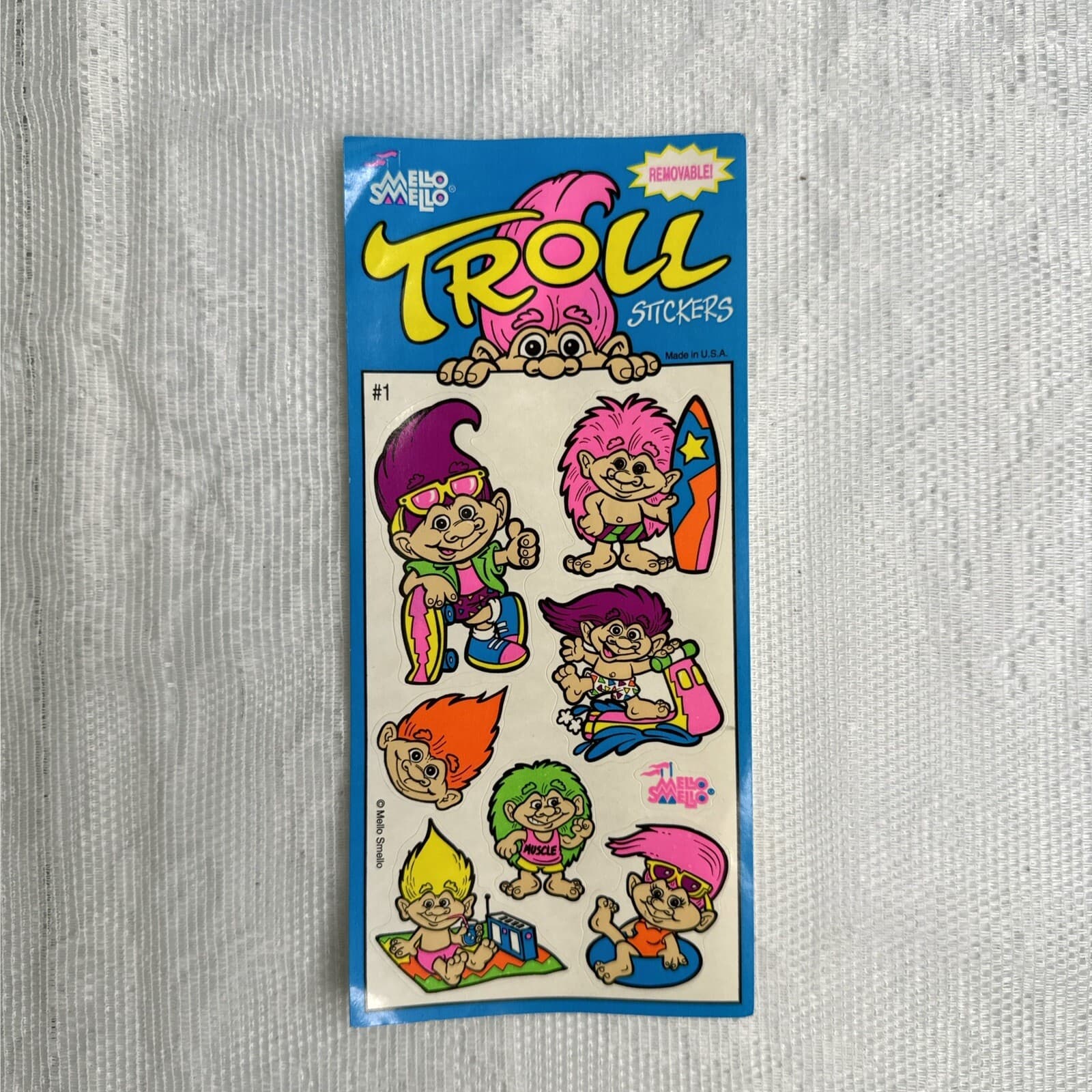 Vintage Mello Smello Trolls Sticker Sheet #1 Surfing Skateboarding Jet Ski