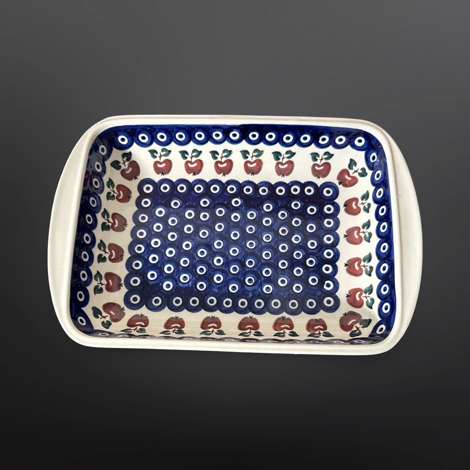 Apple Pattern Ceramika Wiza Polish Pottery Rectangular Casserole Baking Dish