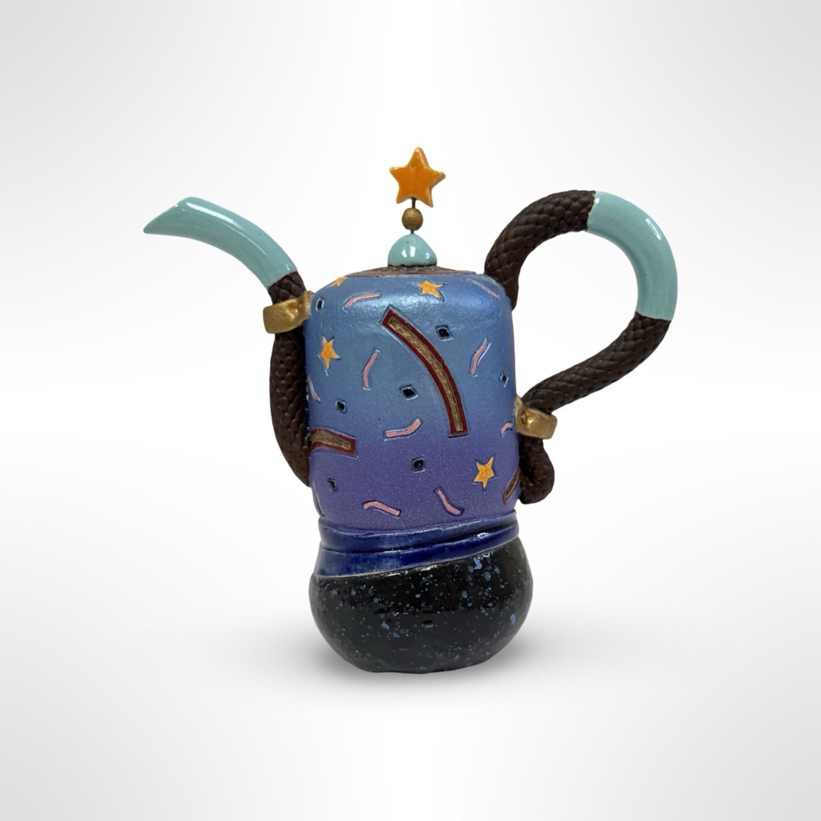 Beverly Saito Pottery Whimsical Teapot Sculpture - Signed - 5.5” Tall
