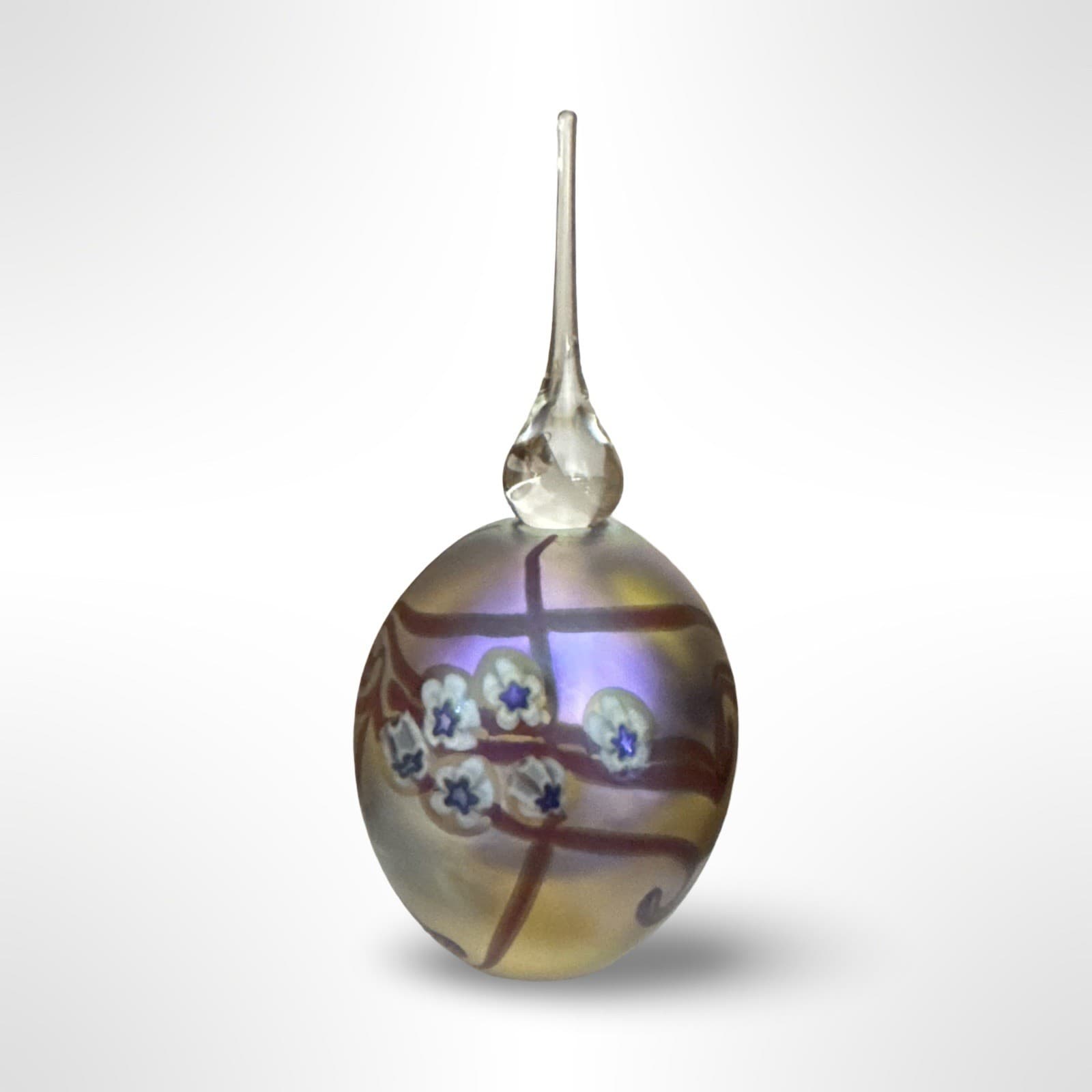 Vintage 1996 Robert Eickholt Art Glass Purple Iridescent Flower Perfume Bottle