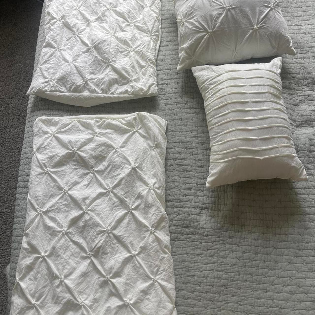 4-Piece White Pintuck Bedding & Pillow Set