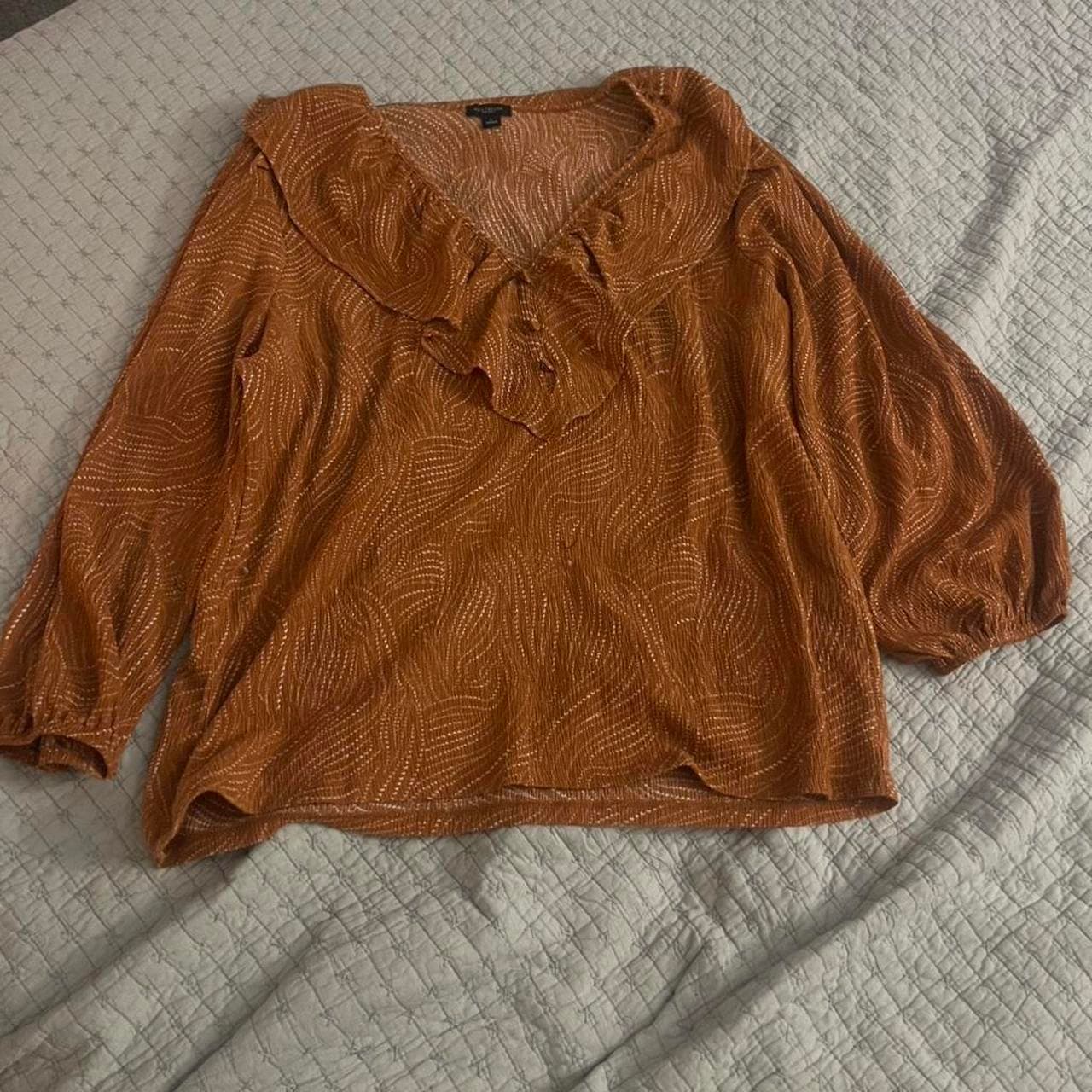 Ann Taylor orange blouse with ruffle detail Size L #blouse #feminine #orange #ruffles