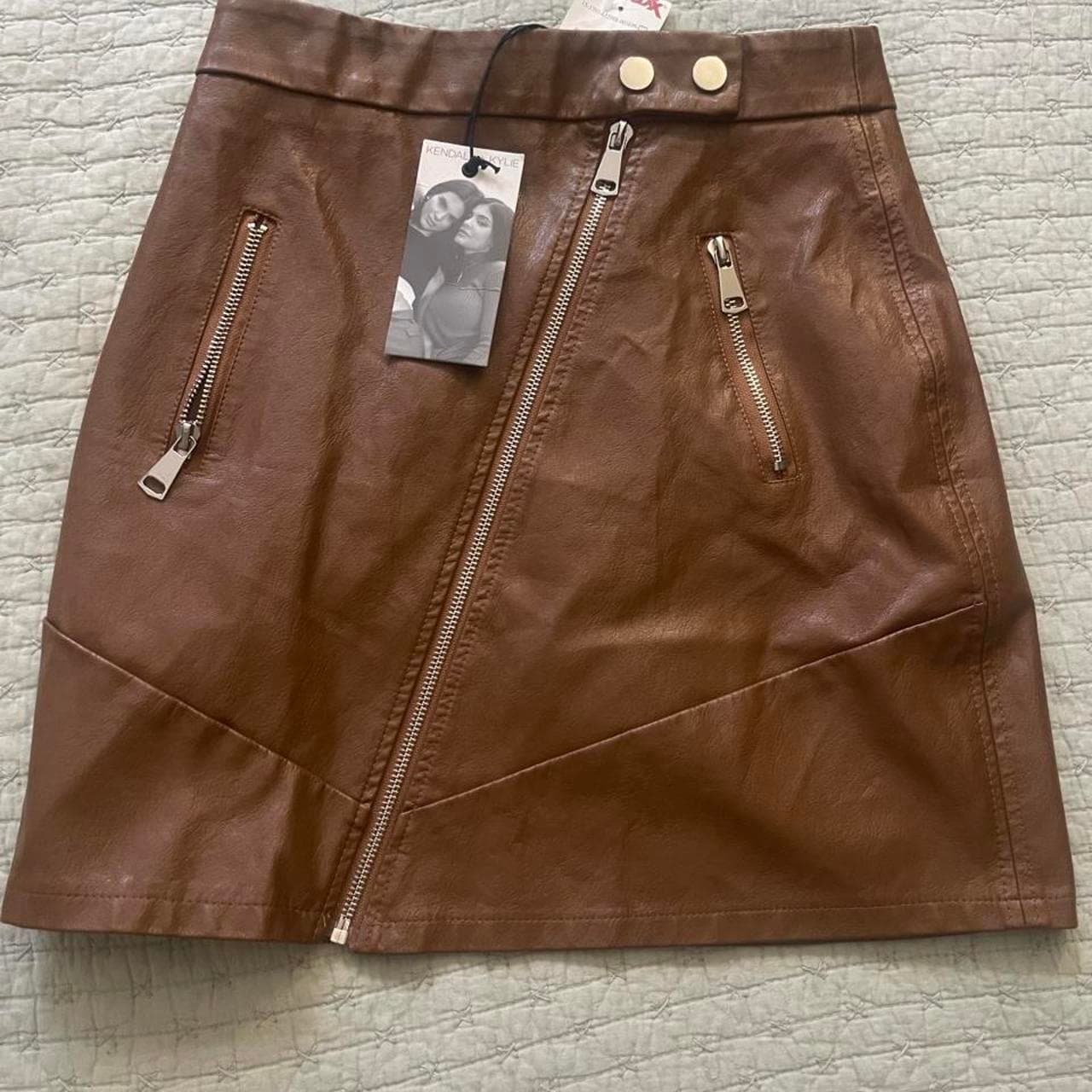 Kendall + Kylie Brown Faux Leather Mini Skirt Size S NWT