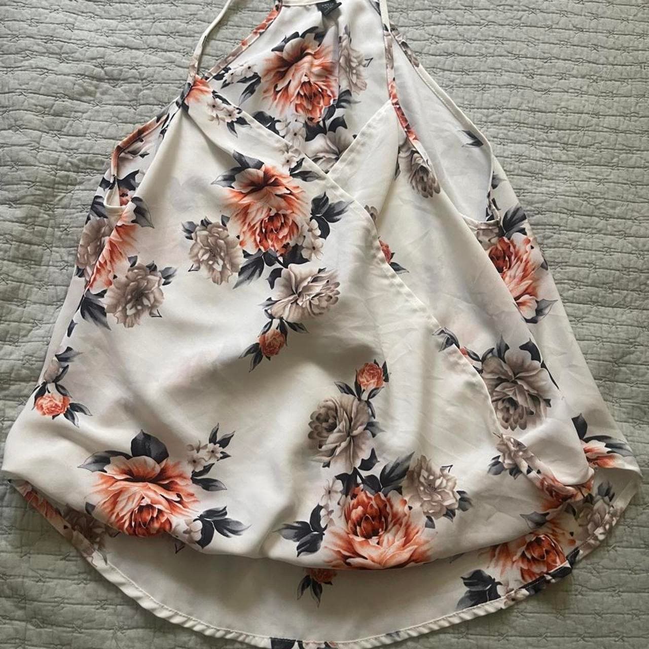 SHEIN Curve 1XL Floral Wrap Top with orange, gray, and black flowers