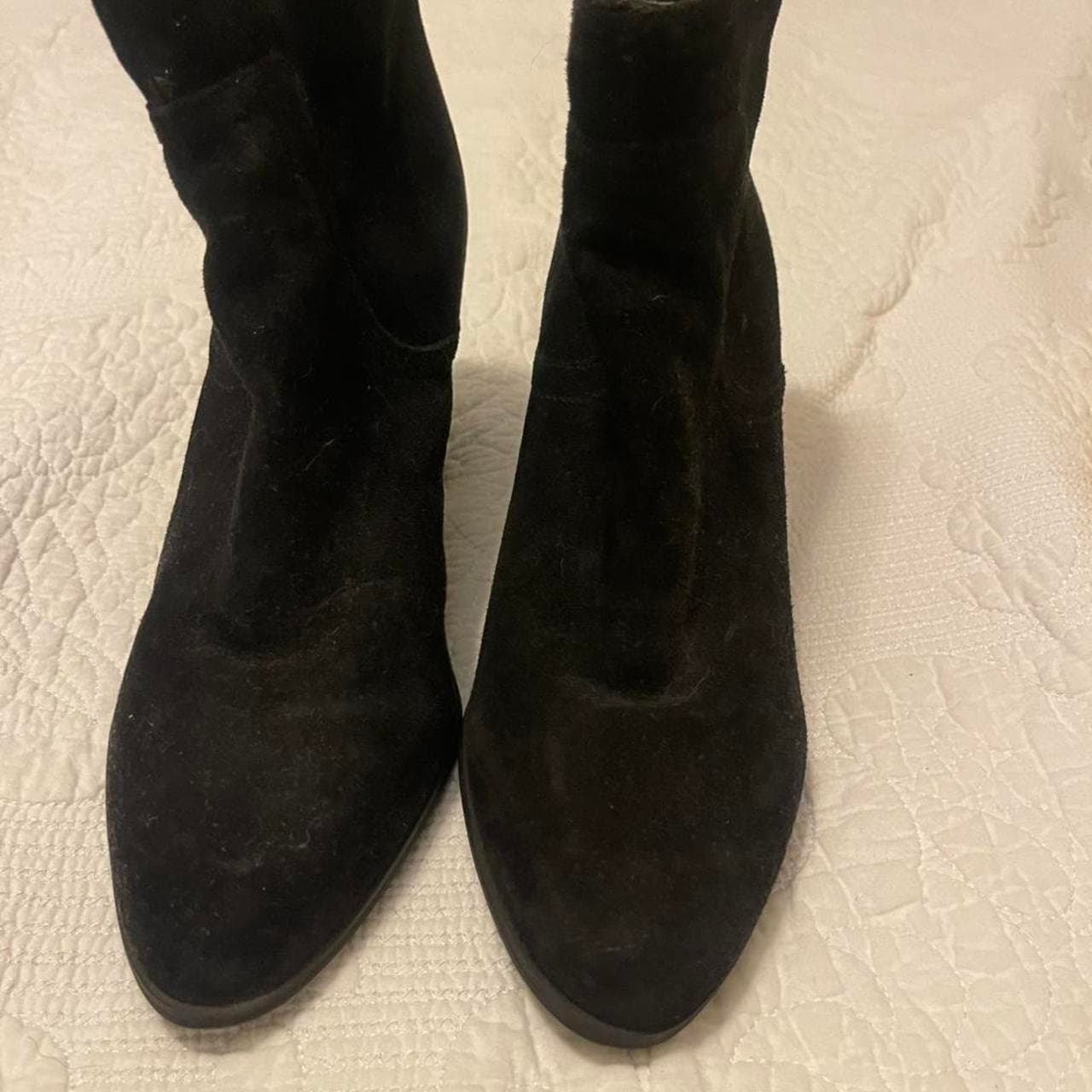 Anne Klein Black Suede Ankle Boots with Tassel Detail, Size 10