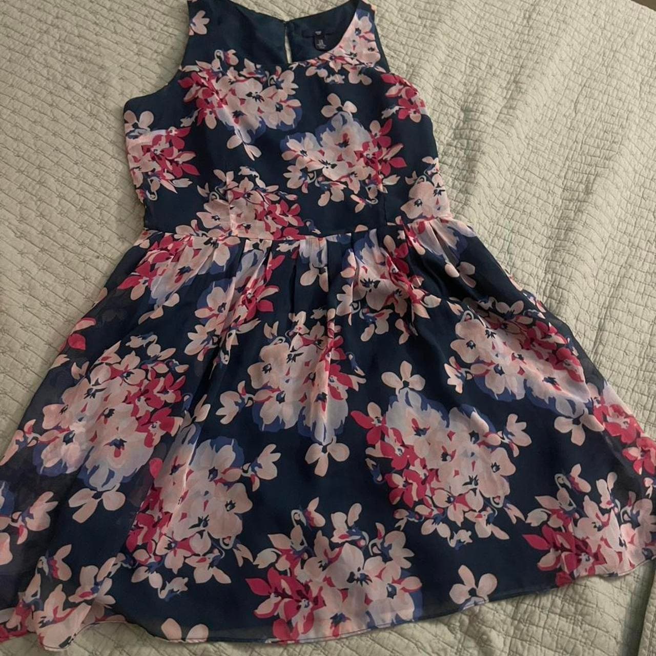 GAP Navy Floral Cotton A-Line Midi Dress