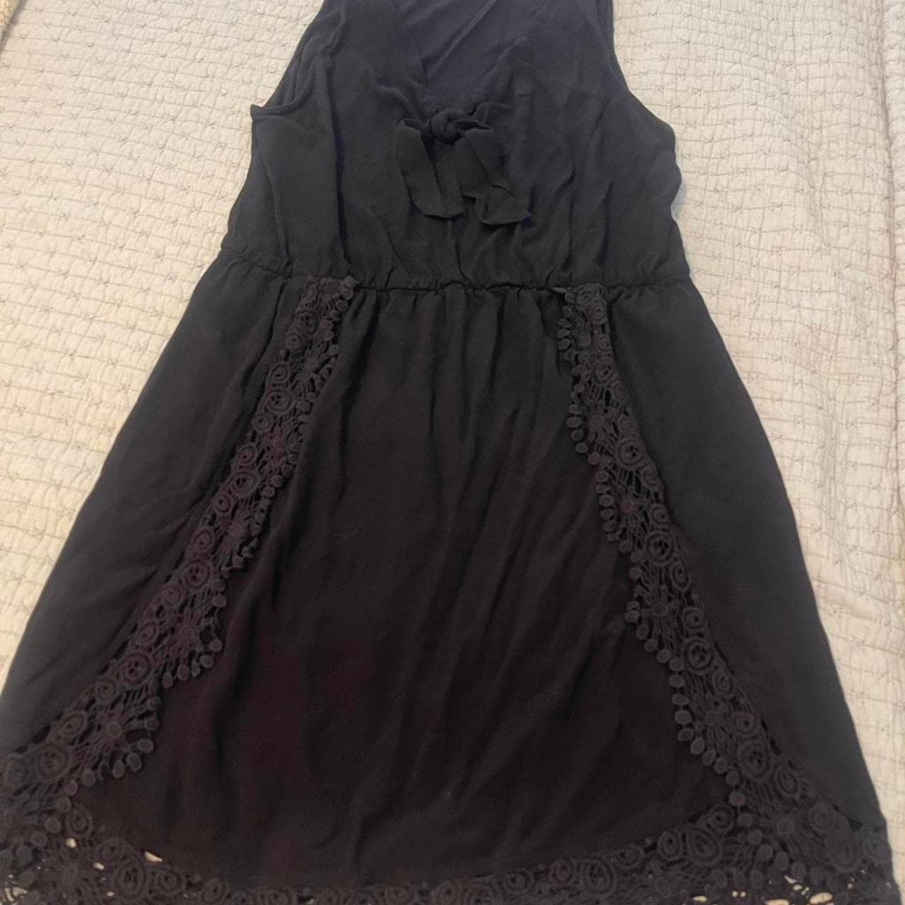 Black Lace Babydoll Dress with Bow Detail, Size XL