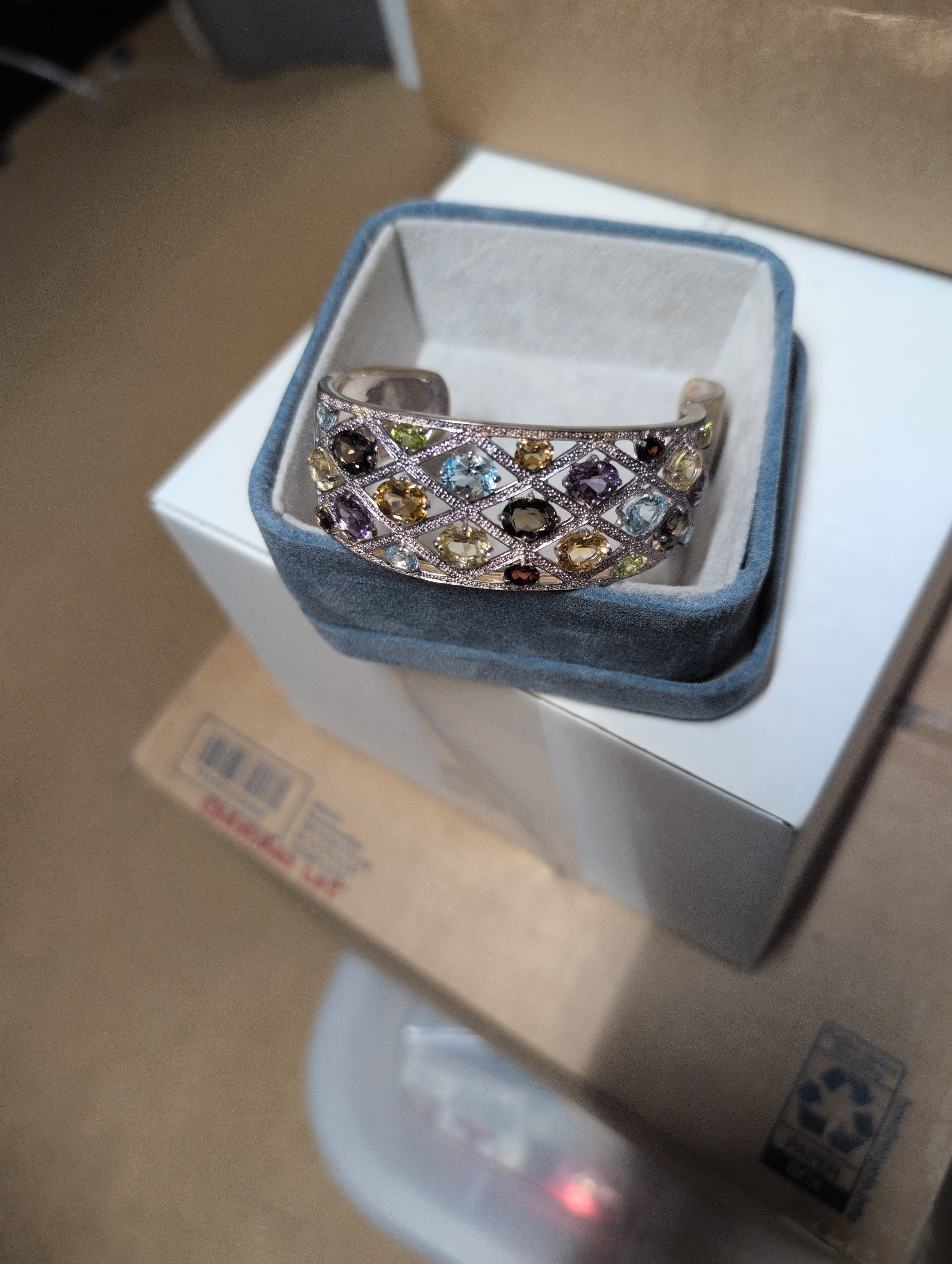 Multicolor Gemstone Cuff Bracelet in Gift Box
