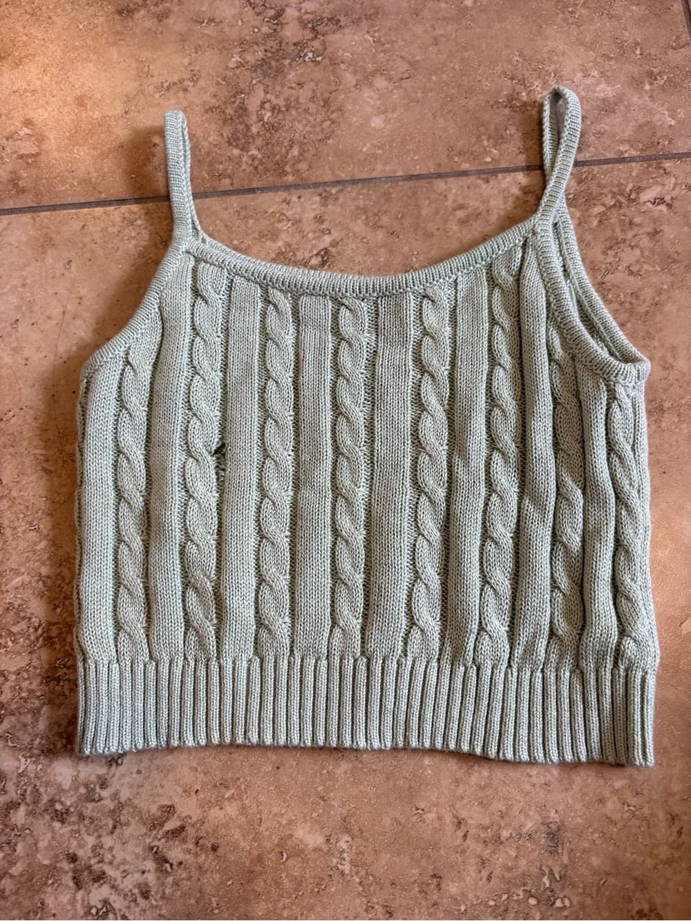 Sleeveless Cable Knit Crop Top - Sage Green