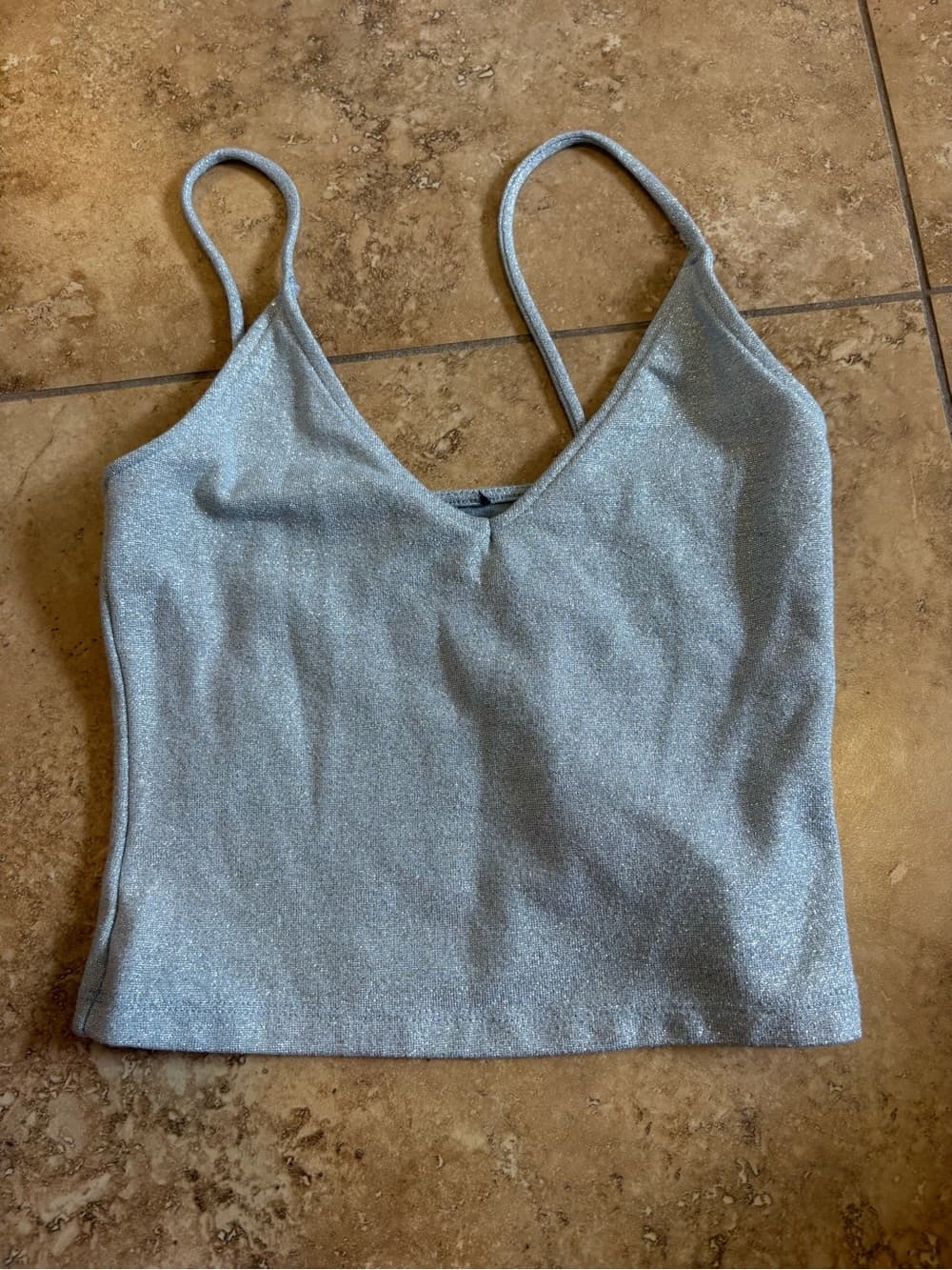 Sparkle V-Neck Silver Cami Top - Women