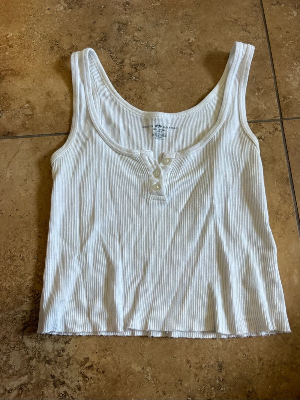 Brandy Melville White Ribbed Button-Front Tank