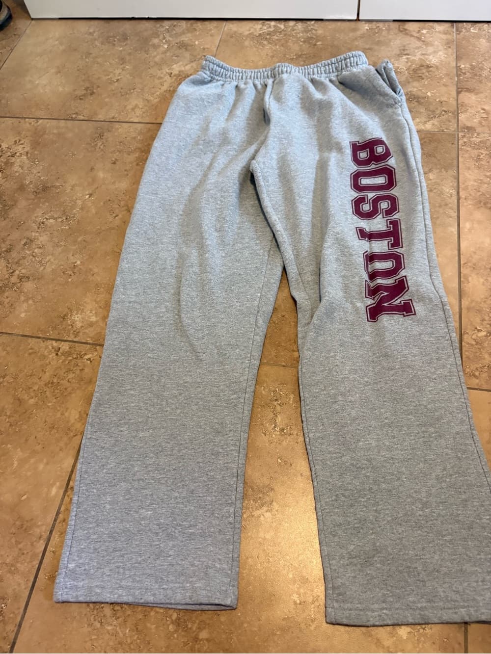 Boston Grey Sweatpants with Burgundy Lettering
