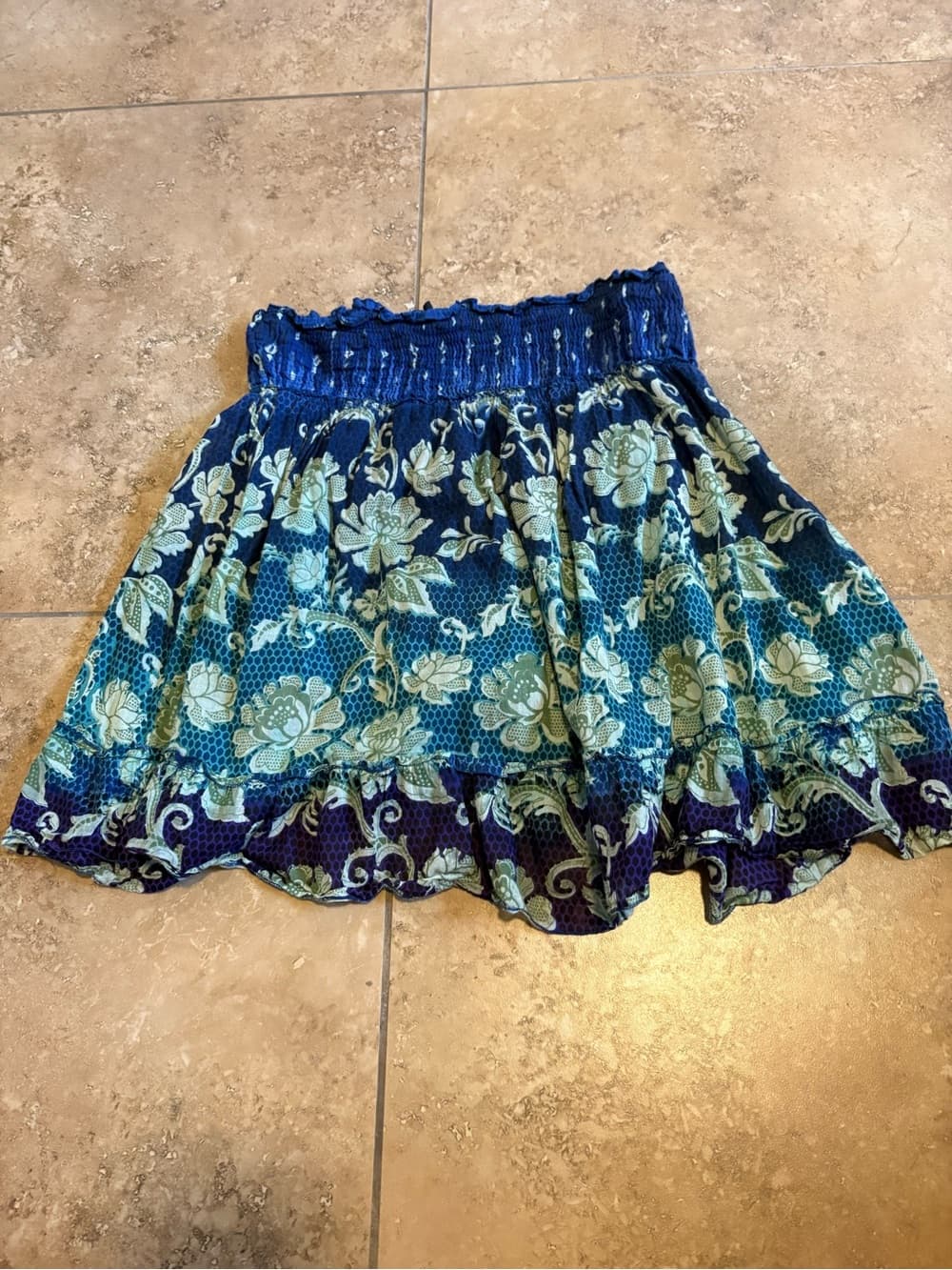 Blue Floral Smocked Mini Skirt