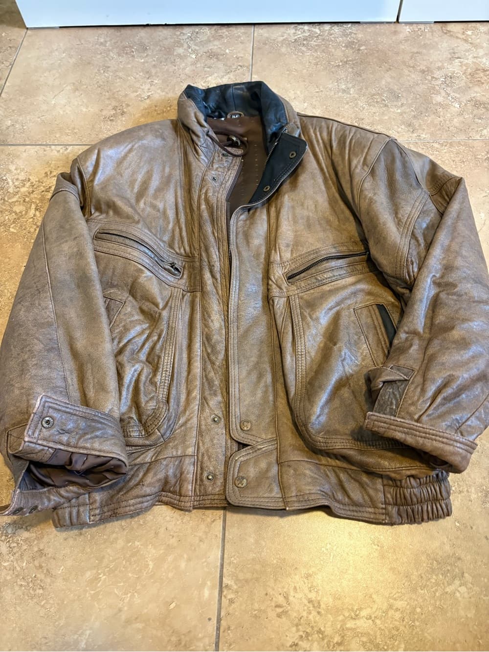 Brown Leather Jacket - Classic Bomber Style