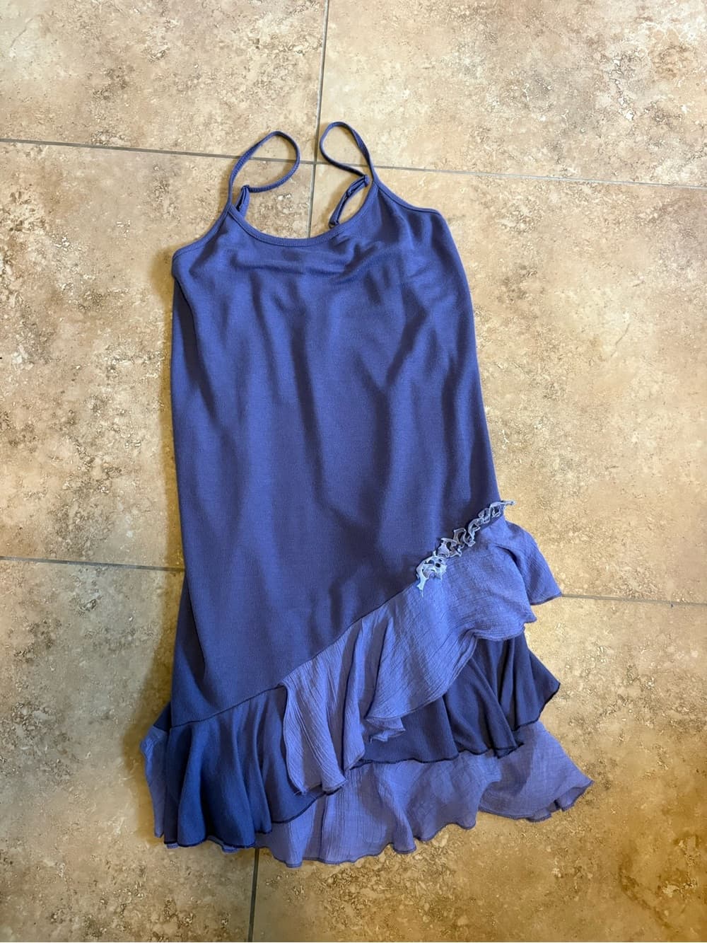 Blue Ruffled Slip Dress