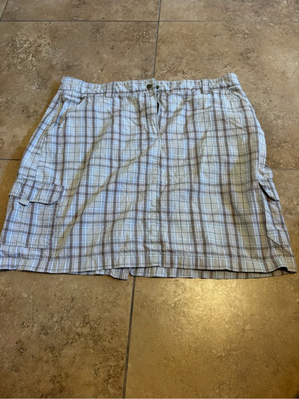 Plaid Cargo Pocket Skirt in Light Blue and Cream