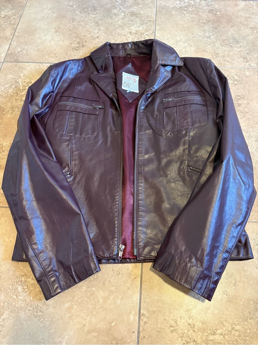 Burgundy Leather Jacket - Classic Zip Front