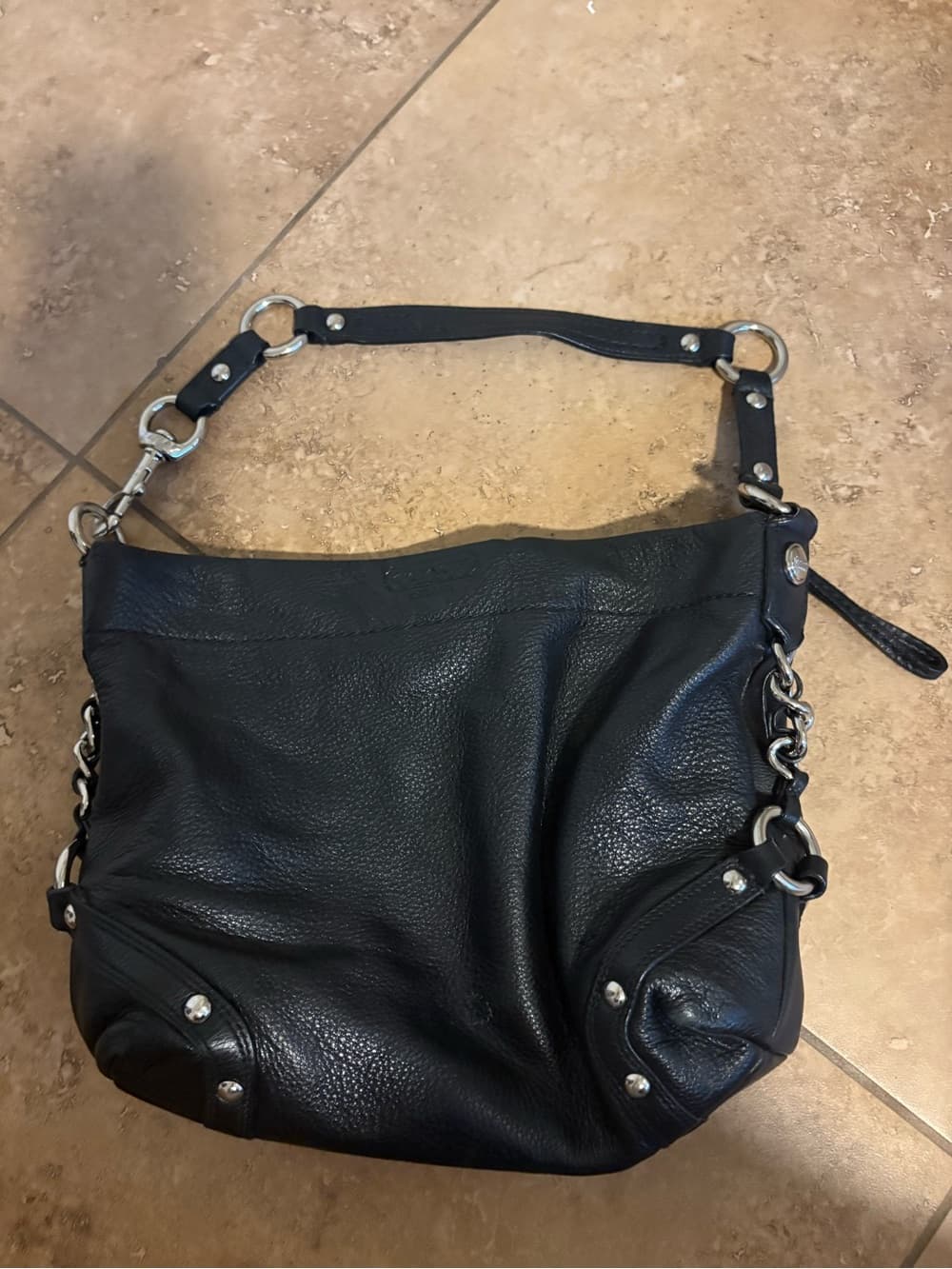 Coach Black Leather Shoulder Bag with Silver Hardware