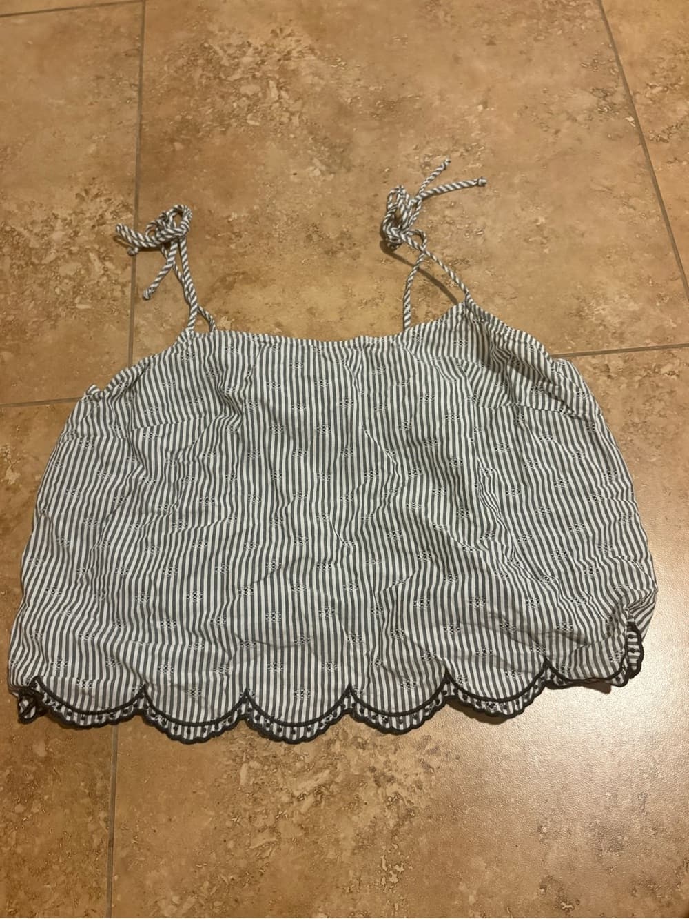 Blue and White Striped Scalloped Crop Camisole