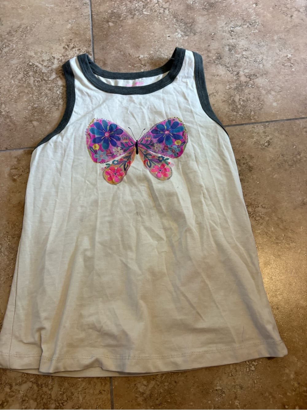 NATURAL LIFE White Tank Top with Pink & Purple Butterfly