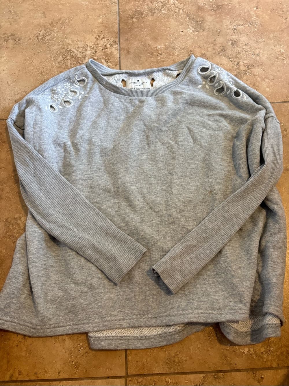 American Eagle Outfitters Light Gray Embellished Shoulder Sweatshirt