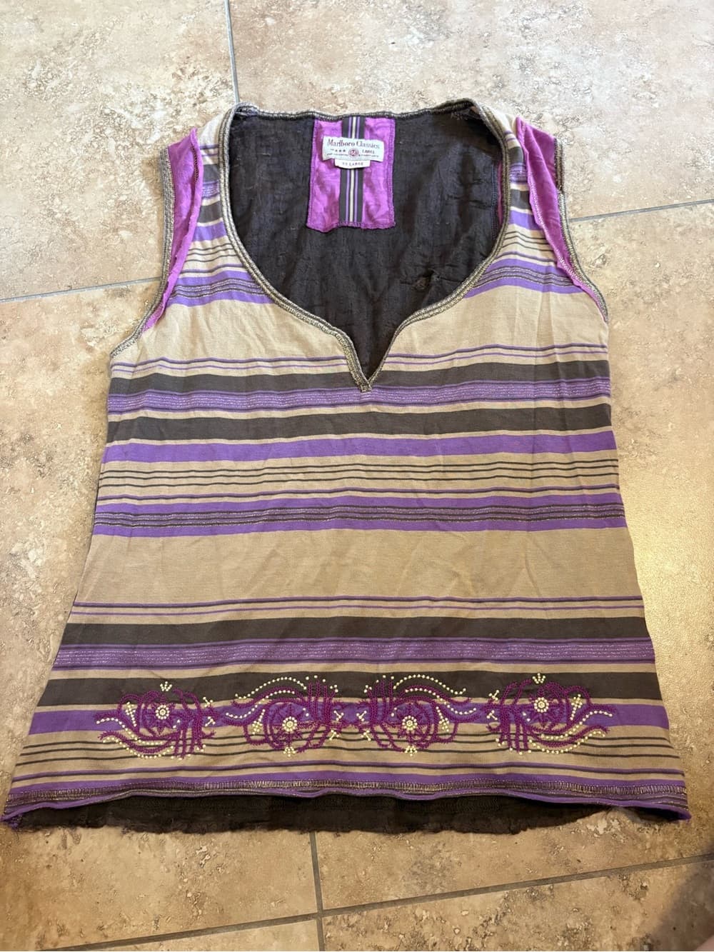 Marlboro Striped Embellished Sleeveless Top