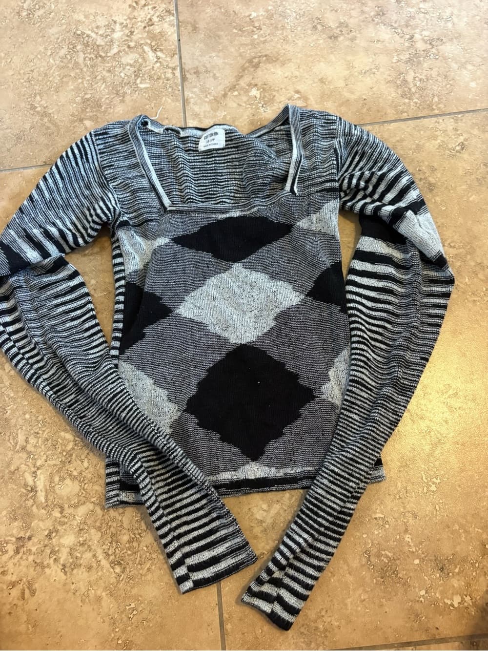 Cotton On Black and Gray Argyle Long Sleeve Top