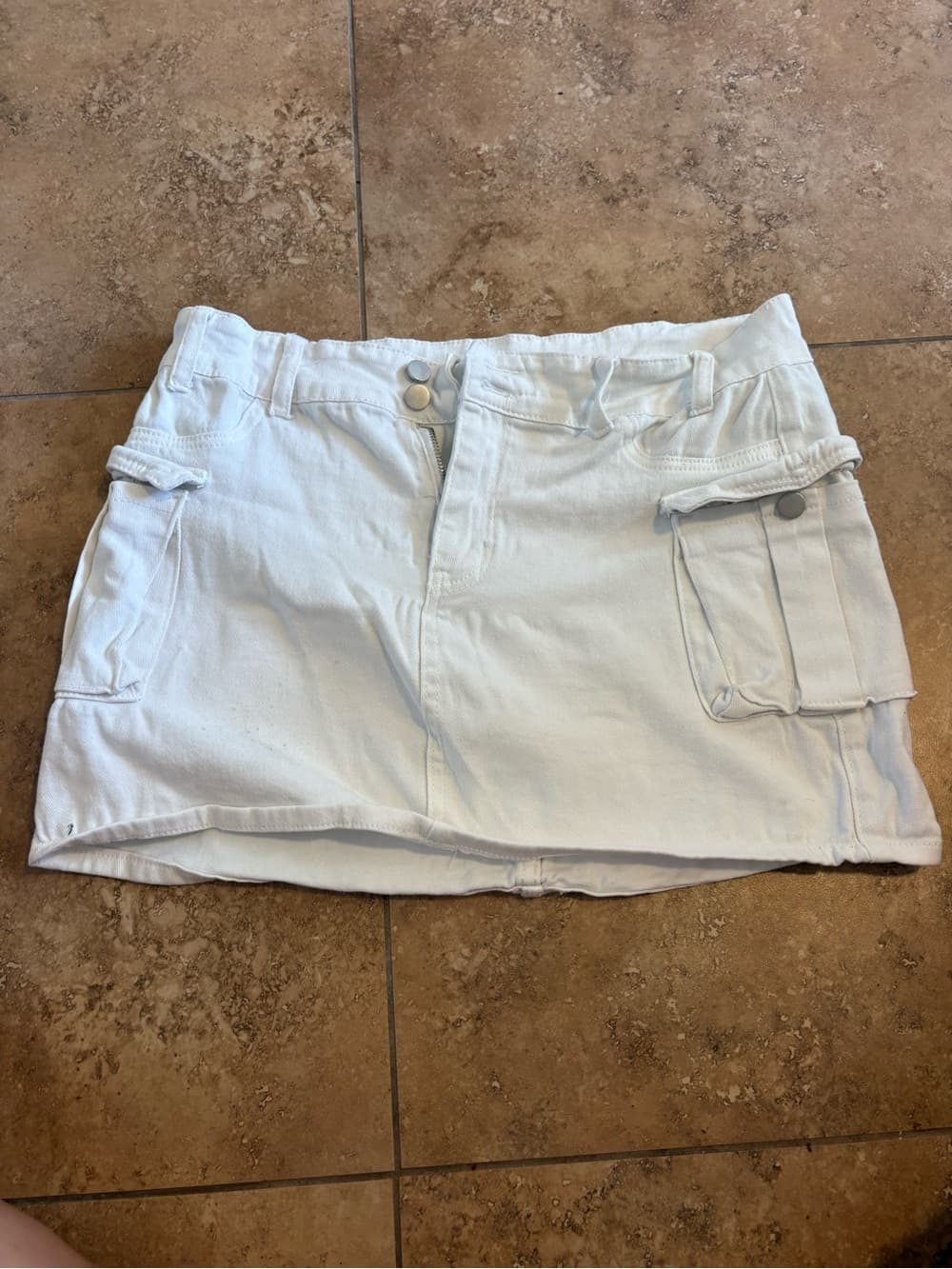 White Denim Utility Mini Skirt