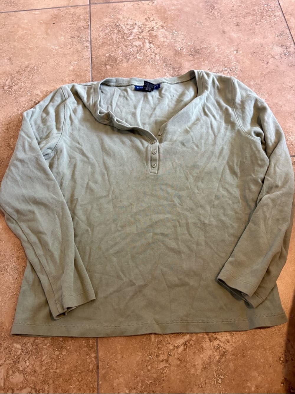 Karen Scott Light Sage Green Long Sleeve Henley Tee