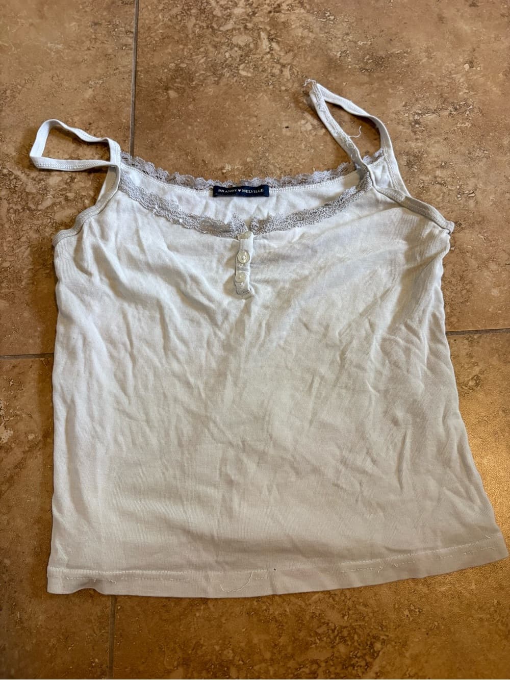 Brandy Melville White Lace-Trim Tank Top