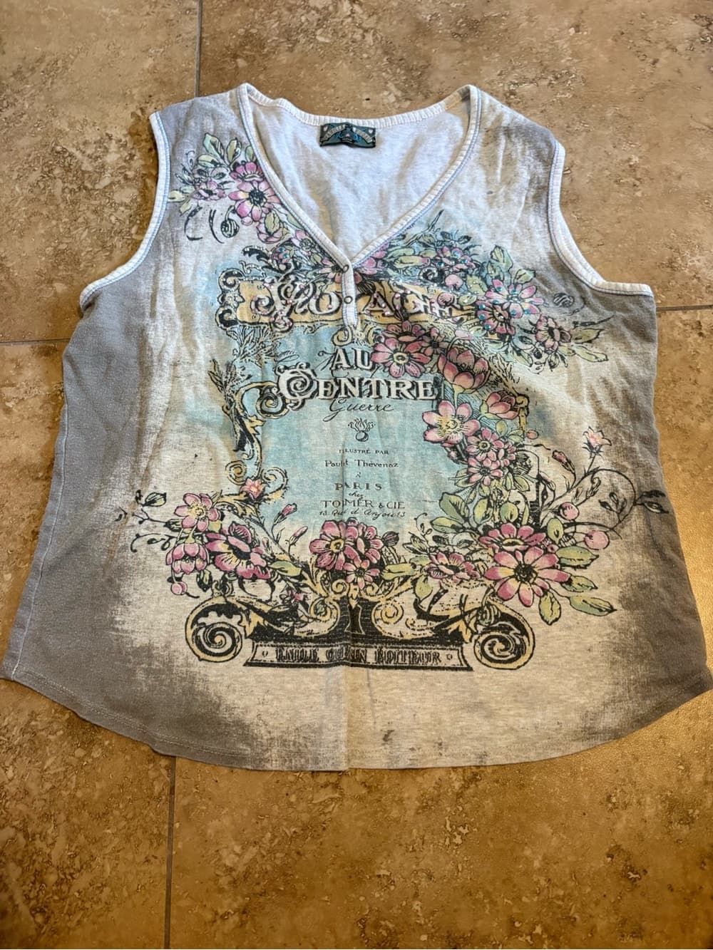 Vanilla Sugar Floral Graphic Sleeveless V-Neck Tank - Gray, Pink, Mint