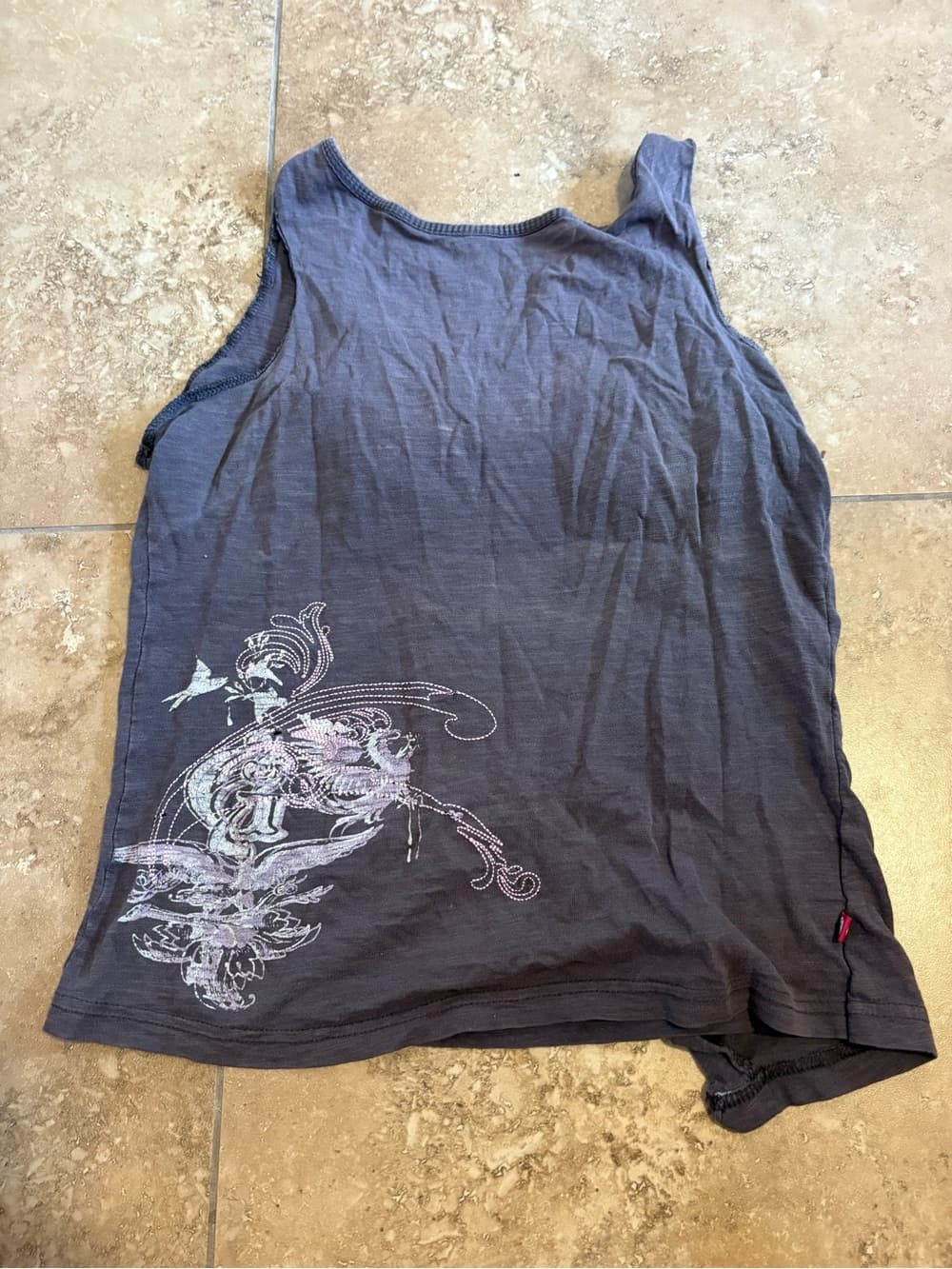 Dark Gray Graphic Tank Top with Subtle Metallic Print