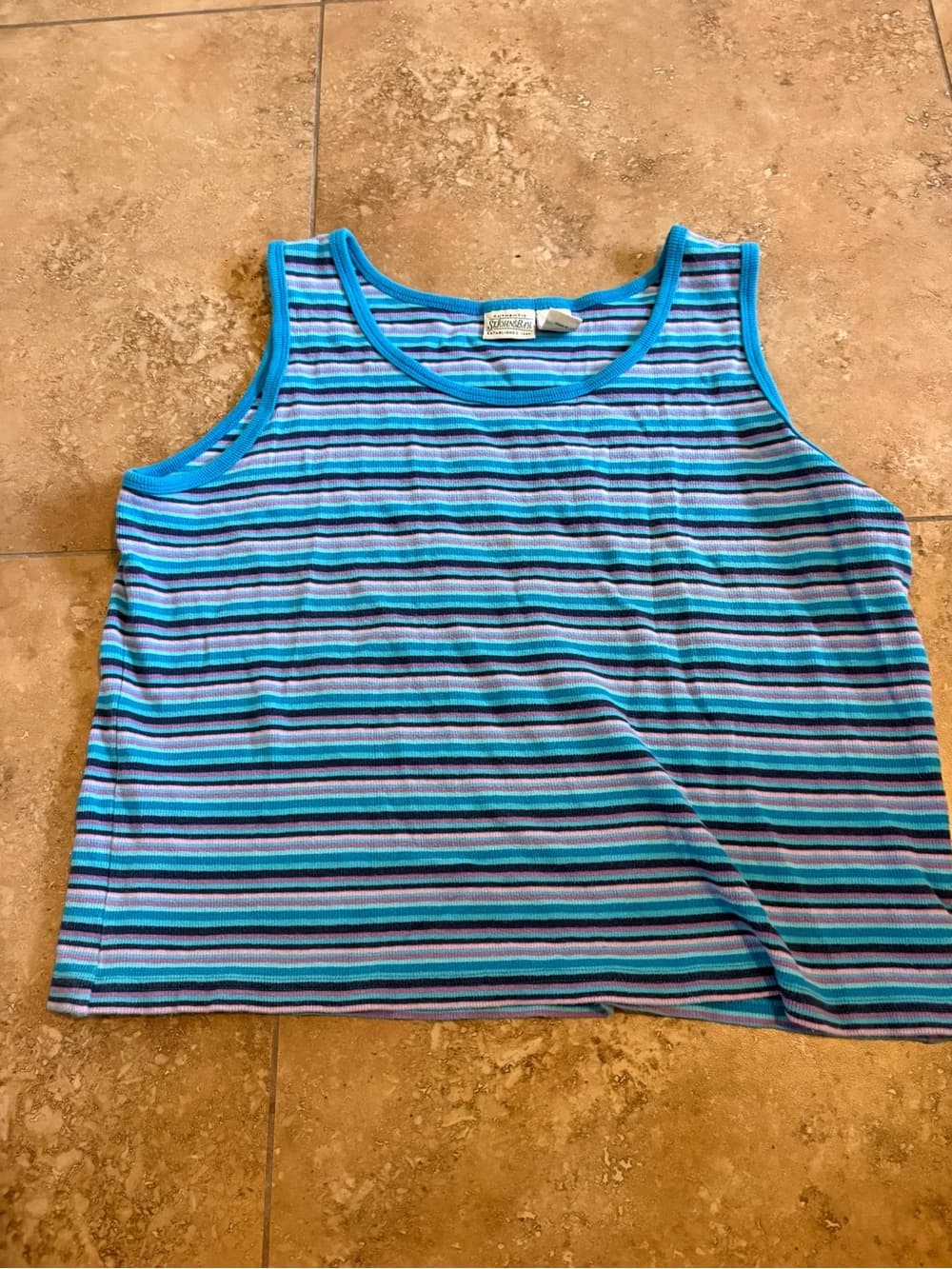 Vintage St. John's Bay Blue & Aqua Striped Tank Top