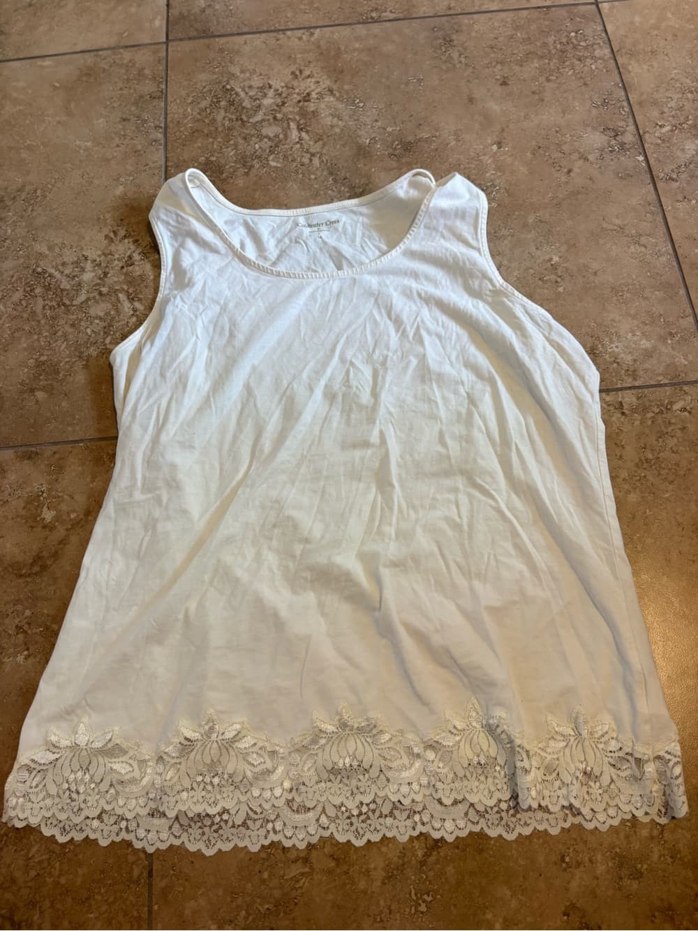 Coldwater Creek White Lace-Hem Tank Top