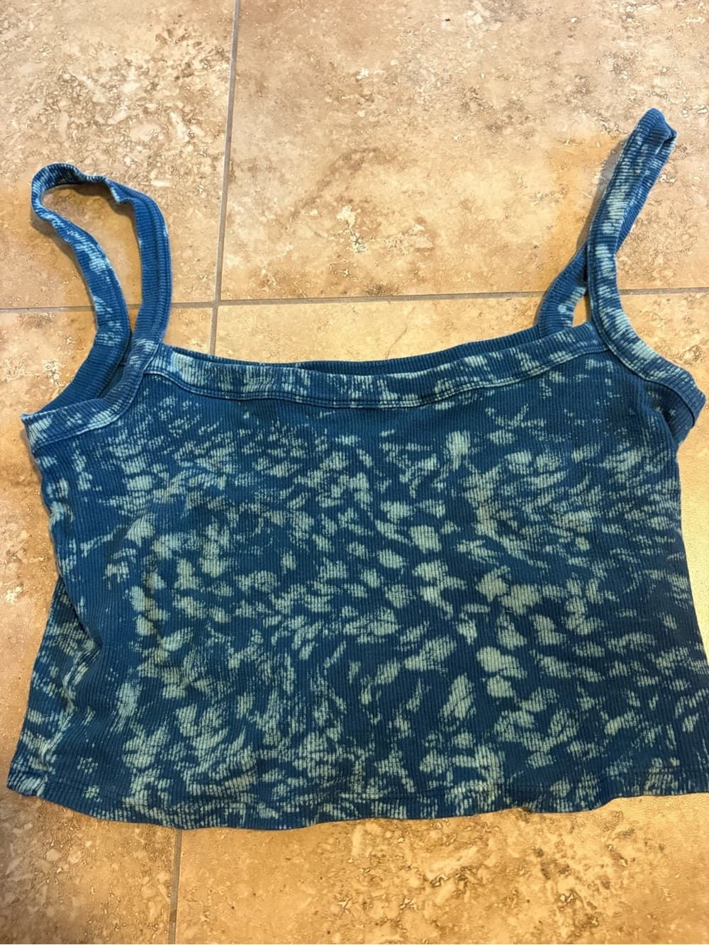 BDG Blue Tie-Dye Ribbed Cropped Tank