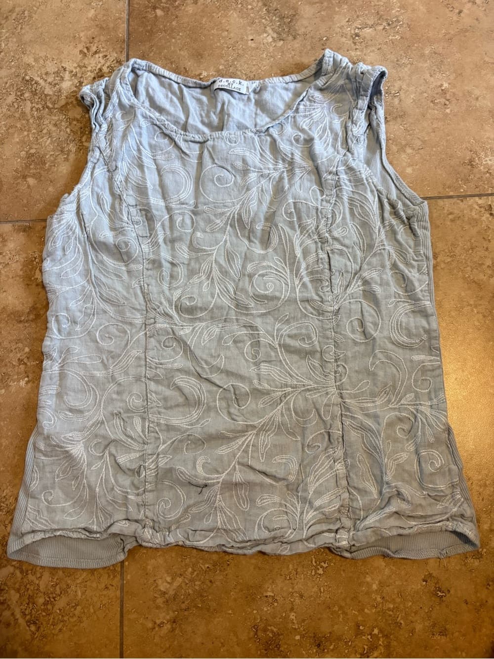 Washed Light Blue Embroidered Sleeveless Top
