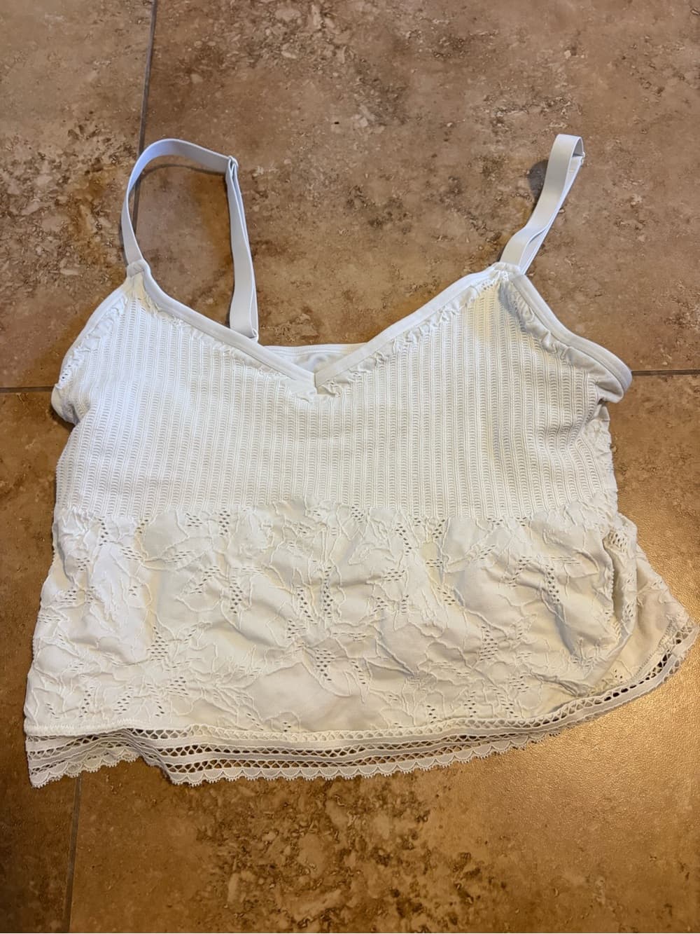aerie White Lace-Trim Ribbed Cami Tank