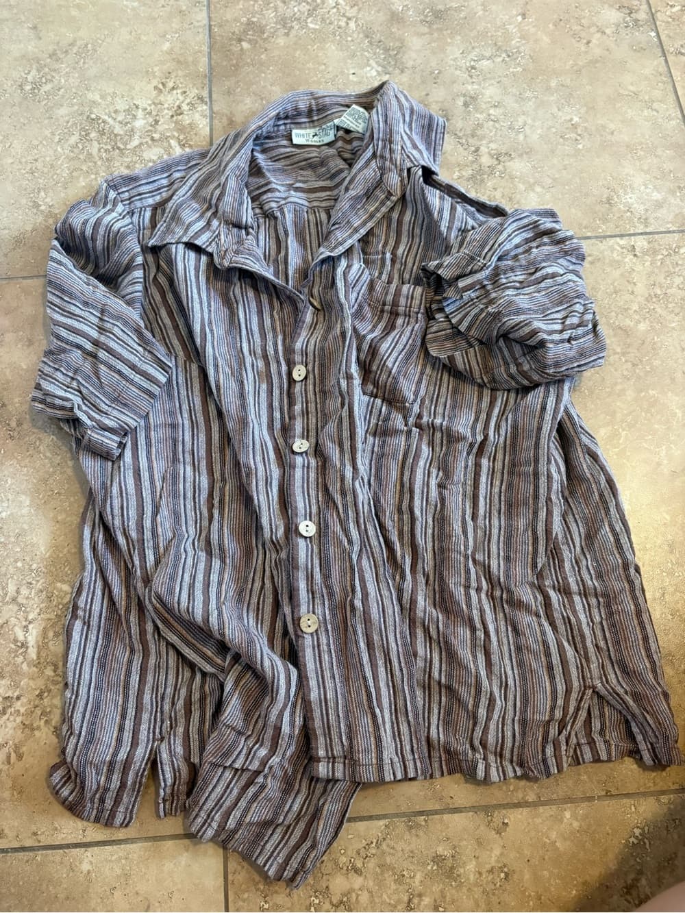 White Stag Men's Brown and Gray Striped Casual Button-Down Shirt