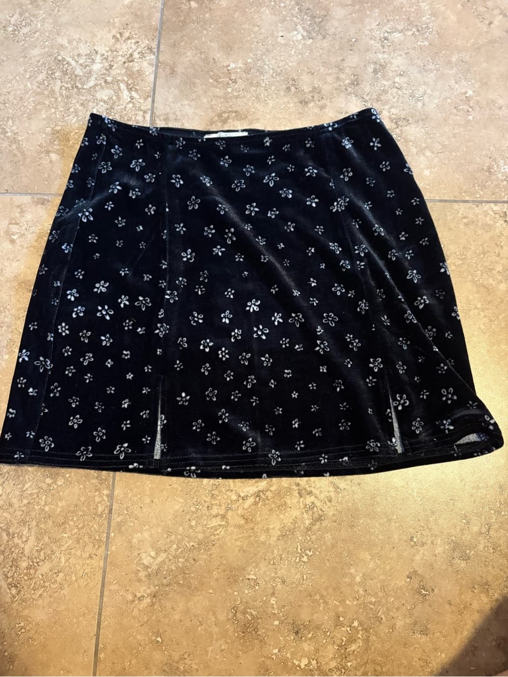 La Hearts Black Velvet Mini Skirt with Floral Burnout