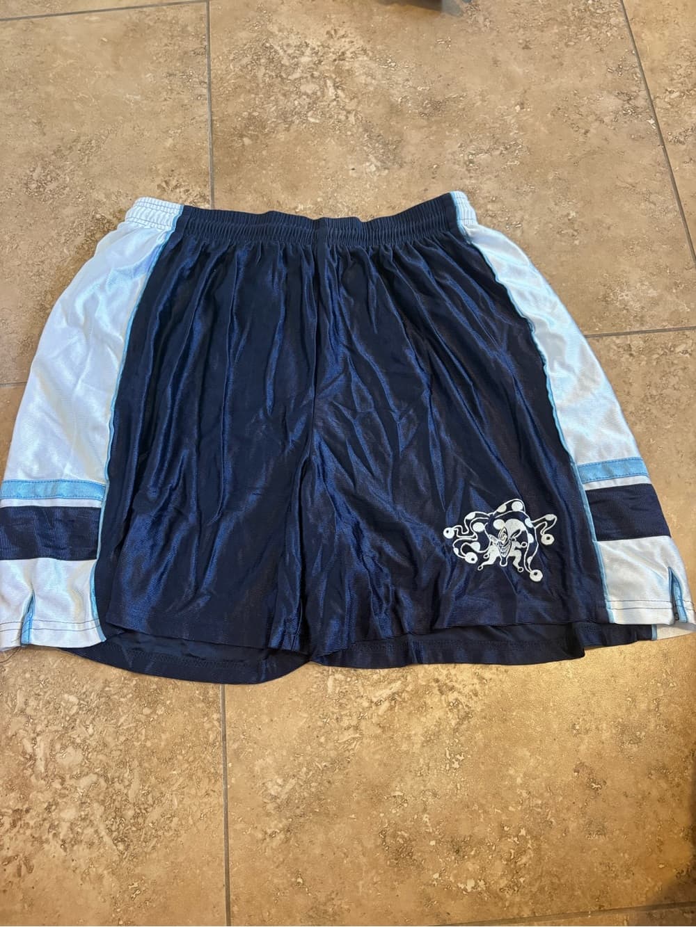Men's Navy and Light Blue Athletic Shorts with Graphic Accent