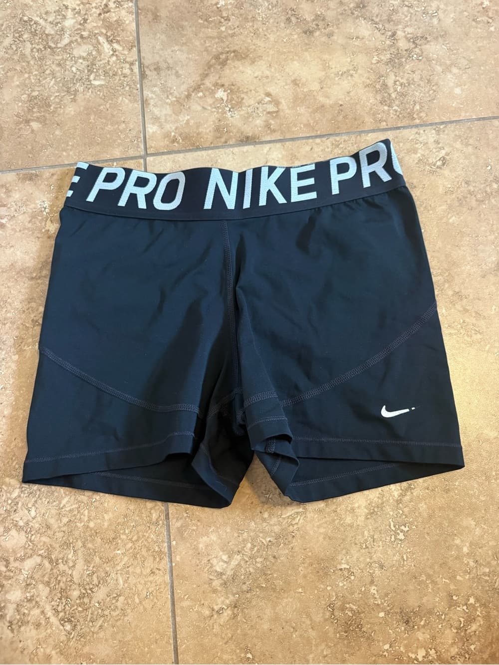 Nike Pro Black Athletic Compression Shorts with White Logo