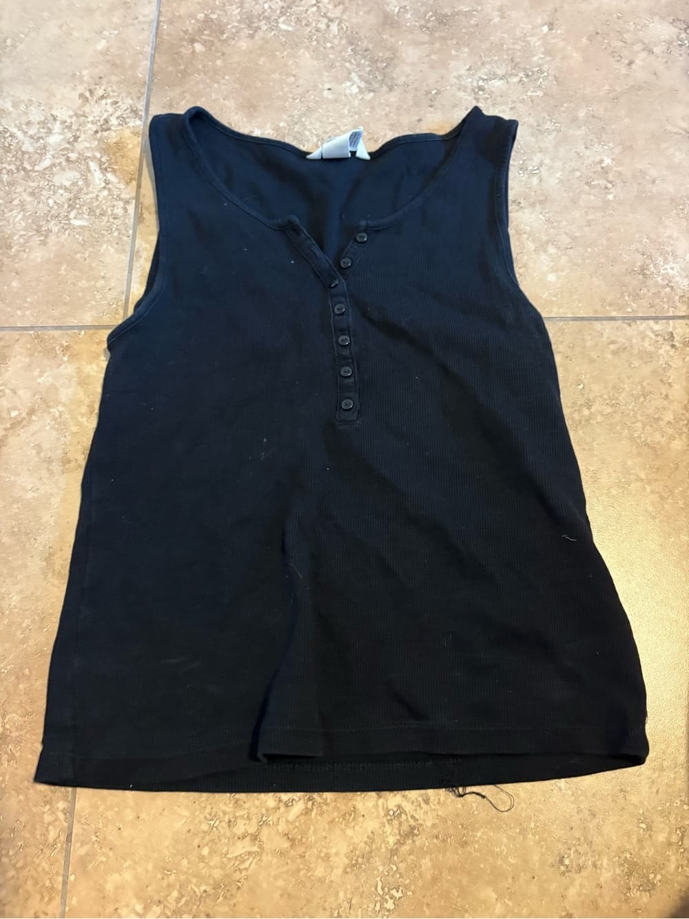 H&M Black Ribbed Henley Tank - Women's