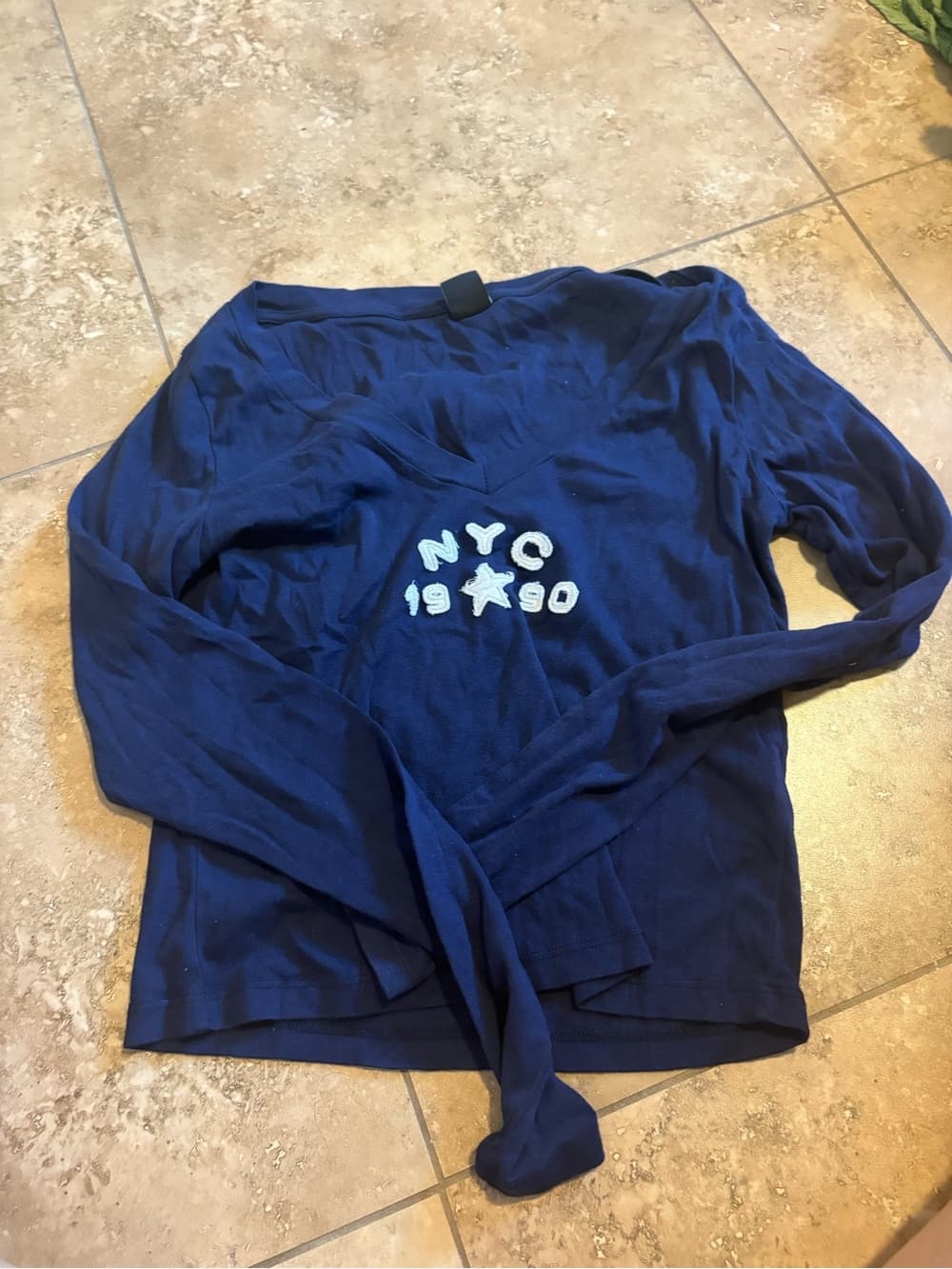 Urban Outfitters Navy Blue Long Sleeve Tee with NYC 1990 Patch