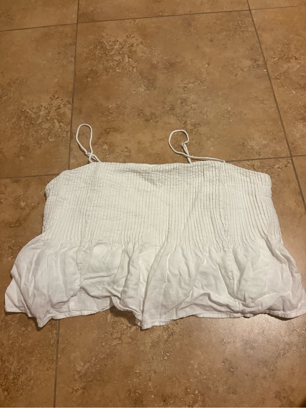White Smocked Ruffle Crop Top - Women