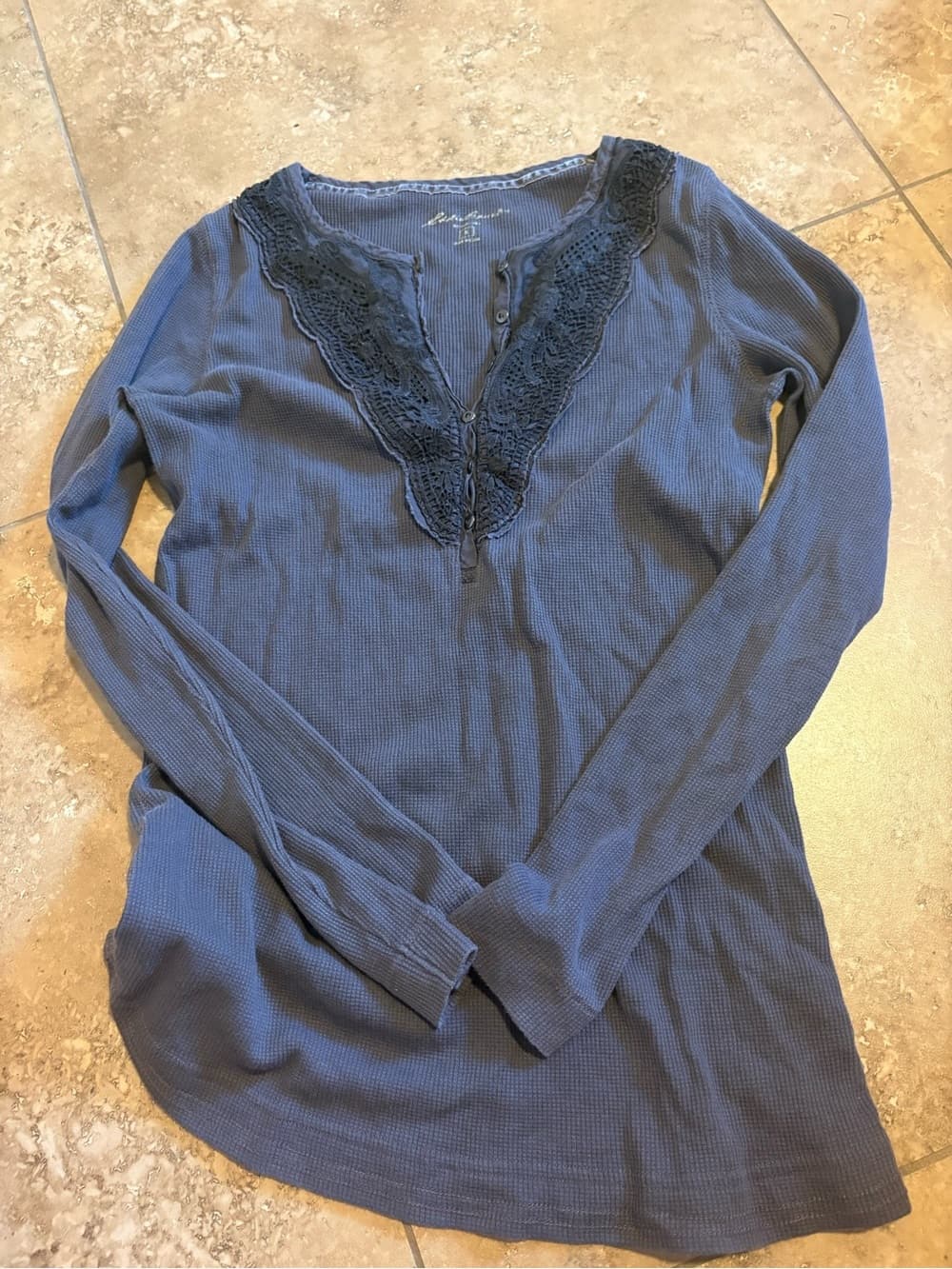 Eddie Bauer Navy Lace-Trim Thermal Henley