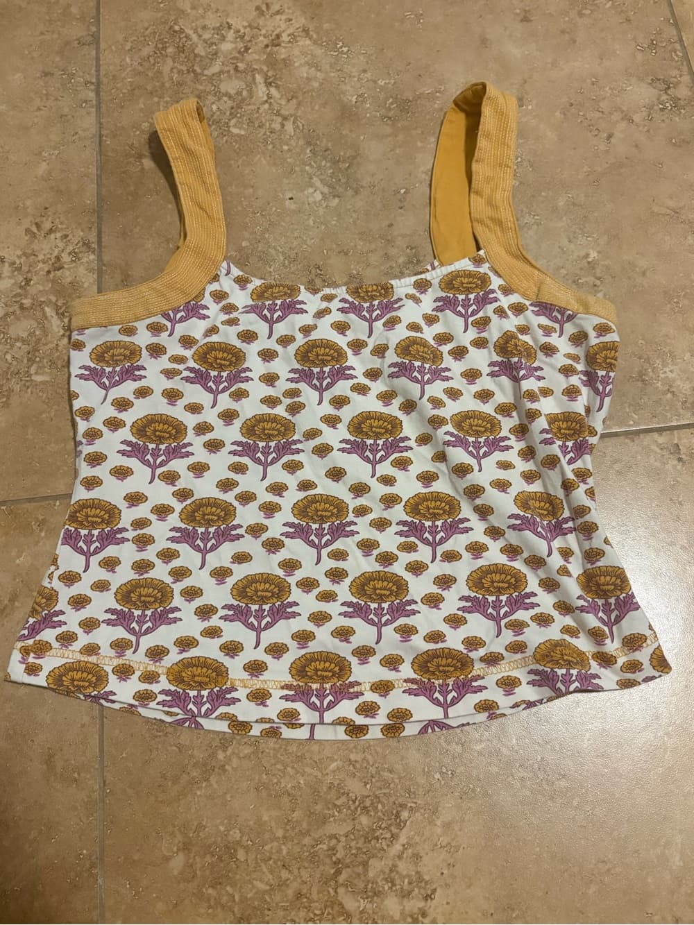 Maeve White Floral Print Camisole with Mustard Trim