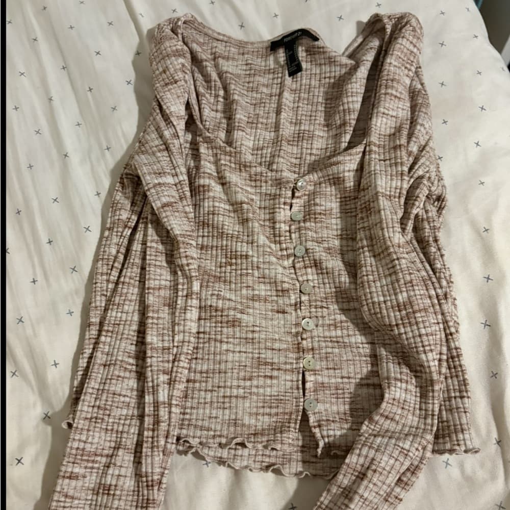Forever 21 Ribbed Knit Top in Brown