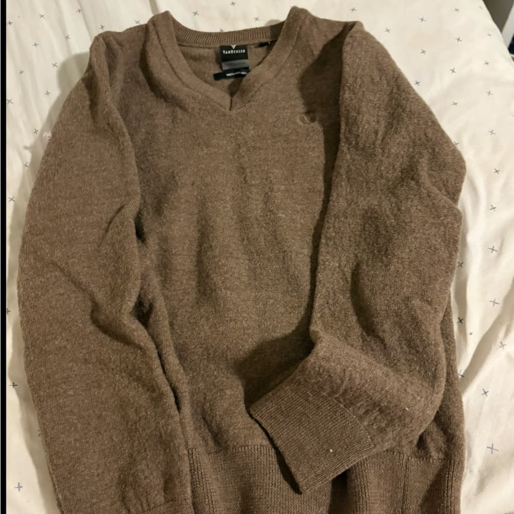 Wool Brown V-Neck Sweater Cozy Knit