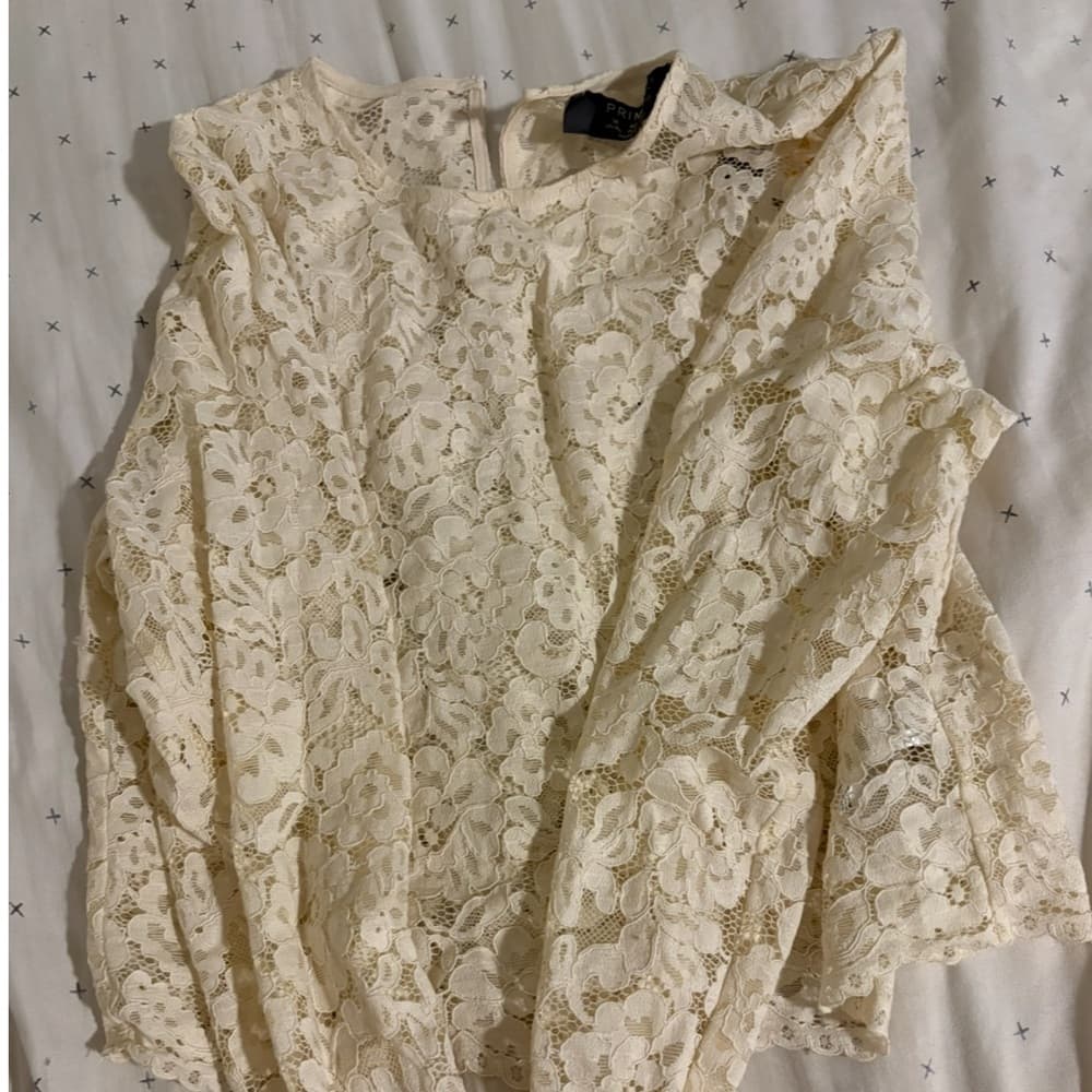 NWT Sheer Cream Lace Top